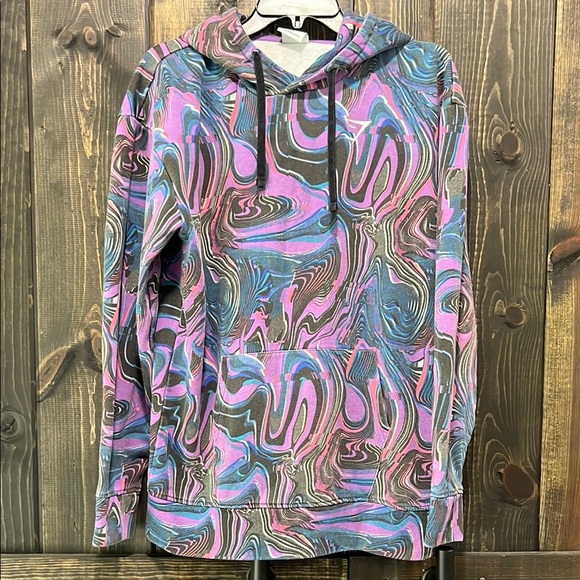 Gymshark Sweaters - Gymshark Hoodie S Marbled Purple Blue Logo Cotton Blend Athletic Workout Stretch